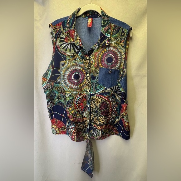 Apple Bottom Vintage Women’s Plus Size Sleeveless Chiffon Chambray Top XXL - Picture 4 of 10